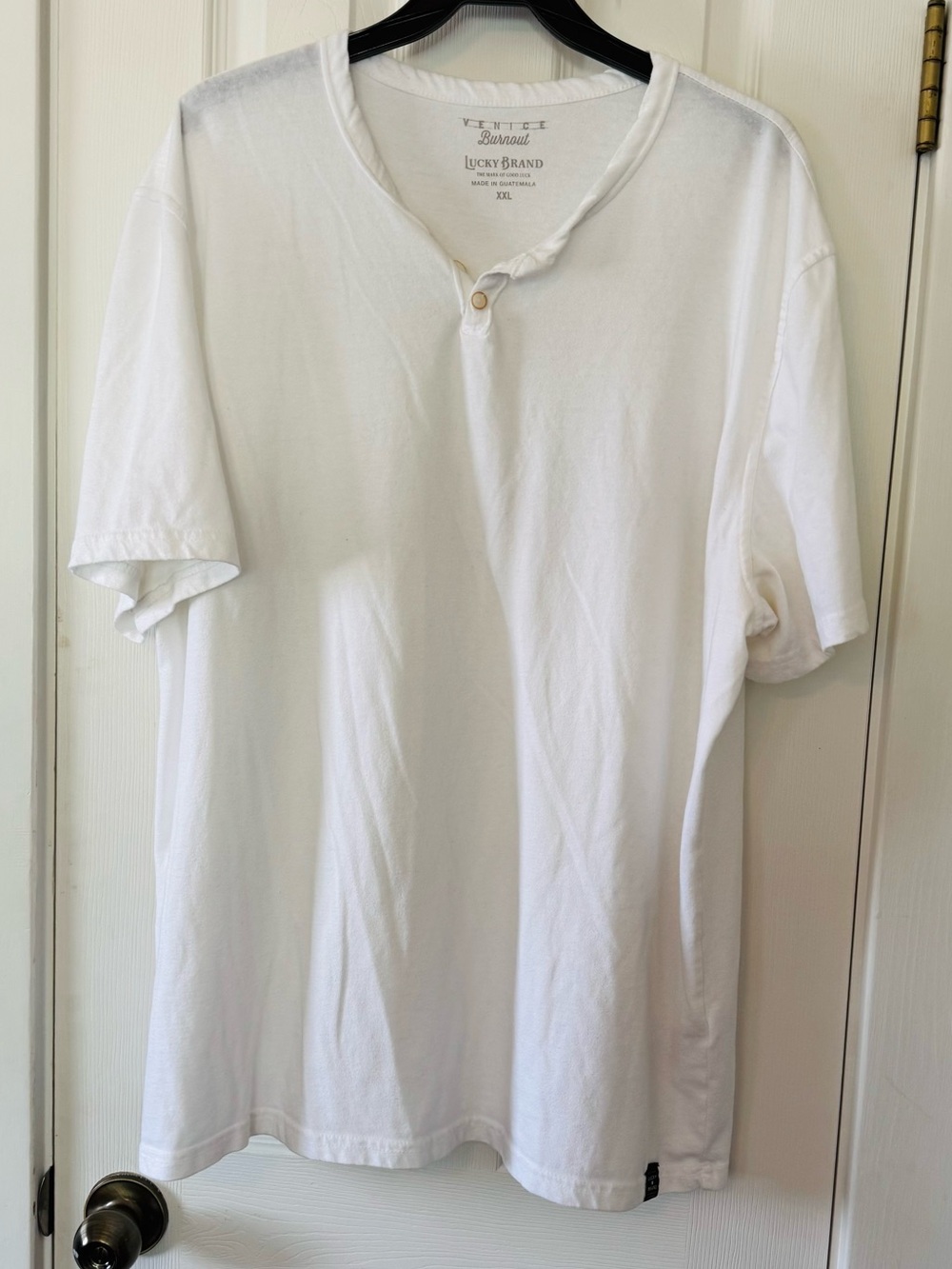 Lucky Brand Venice Burnout Henley Tee Shirt White XXL Men’s Cotton Blend